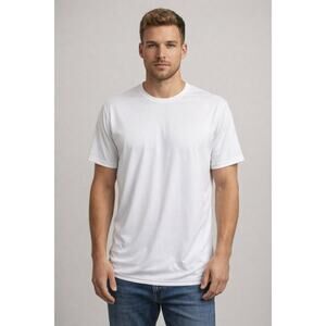 Men’s White Performance T-Shirt Large Athletic Gym Basic Minimalist Tee